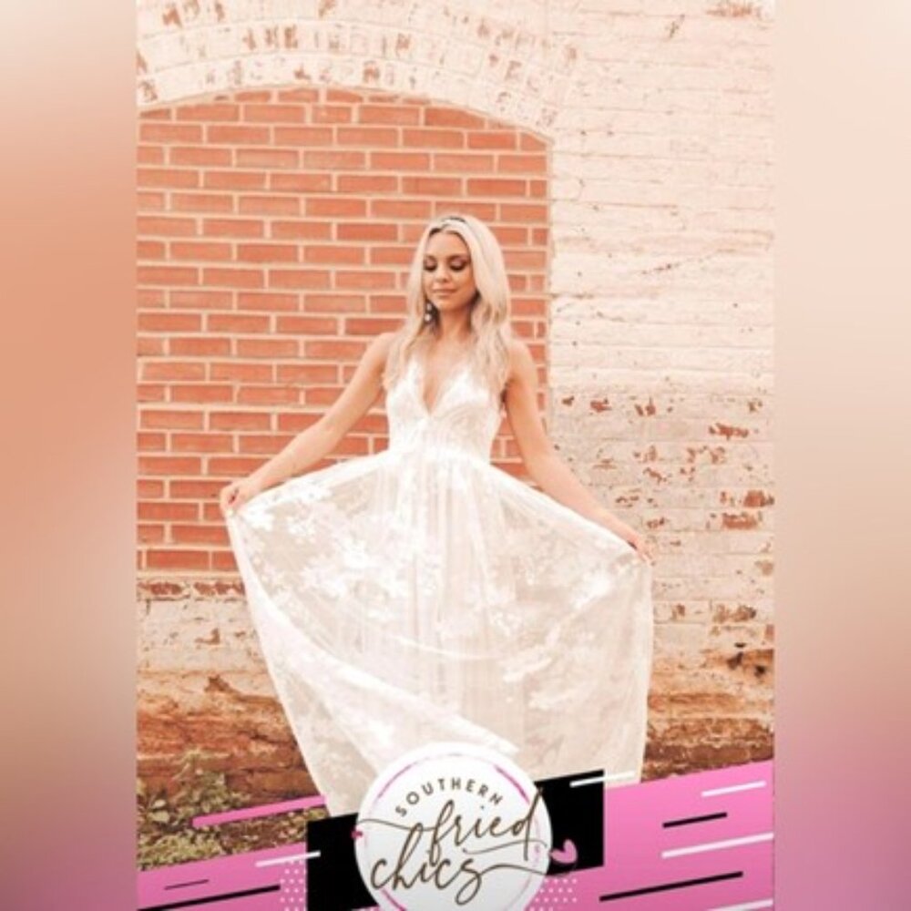 Southern Fried Chics Enchanted Night White Sequin Maxi Dress Wedding - Picture 2 of 7